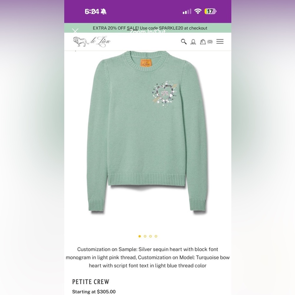 Le Lion wool sweater made in Italy Sequin Heart Design